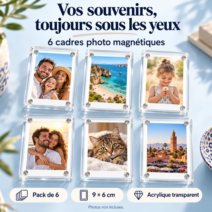 Transformez Vos Souvenirs en Décoration - Pack de 6 Cadres Photo Magnétiques (9×6cm)