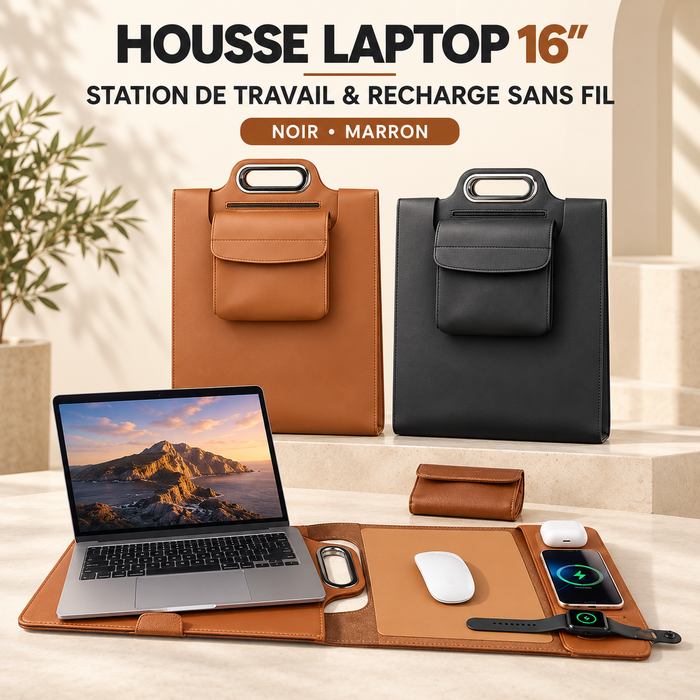 Housse Premium 16″ avec Recharge Sans Fil – Protégez Votre PC et Rechargez Votre Téléphone