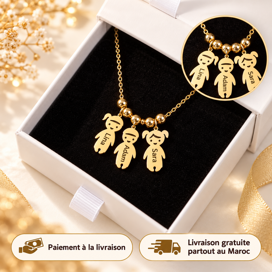 Les Prénoms de Vos Enfants Près du Cœur – Collier Famille Personnalisé