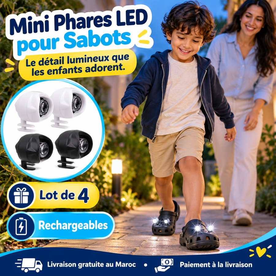 Mini-Phares LED Rechargeables pour Crocs – Pack de 4